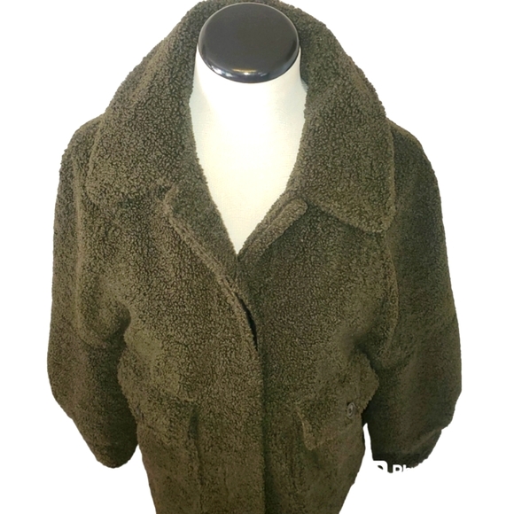ZARA Jackie Army Green Oversized Teddy Faux Sherpa Cropped Jacket/Coat Women's M - Picture 7 of 12